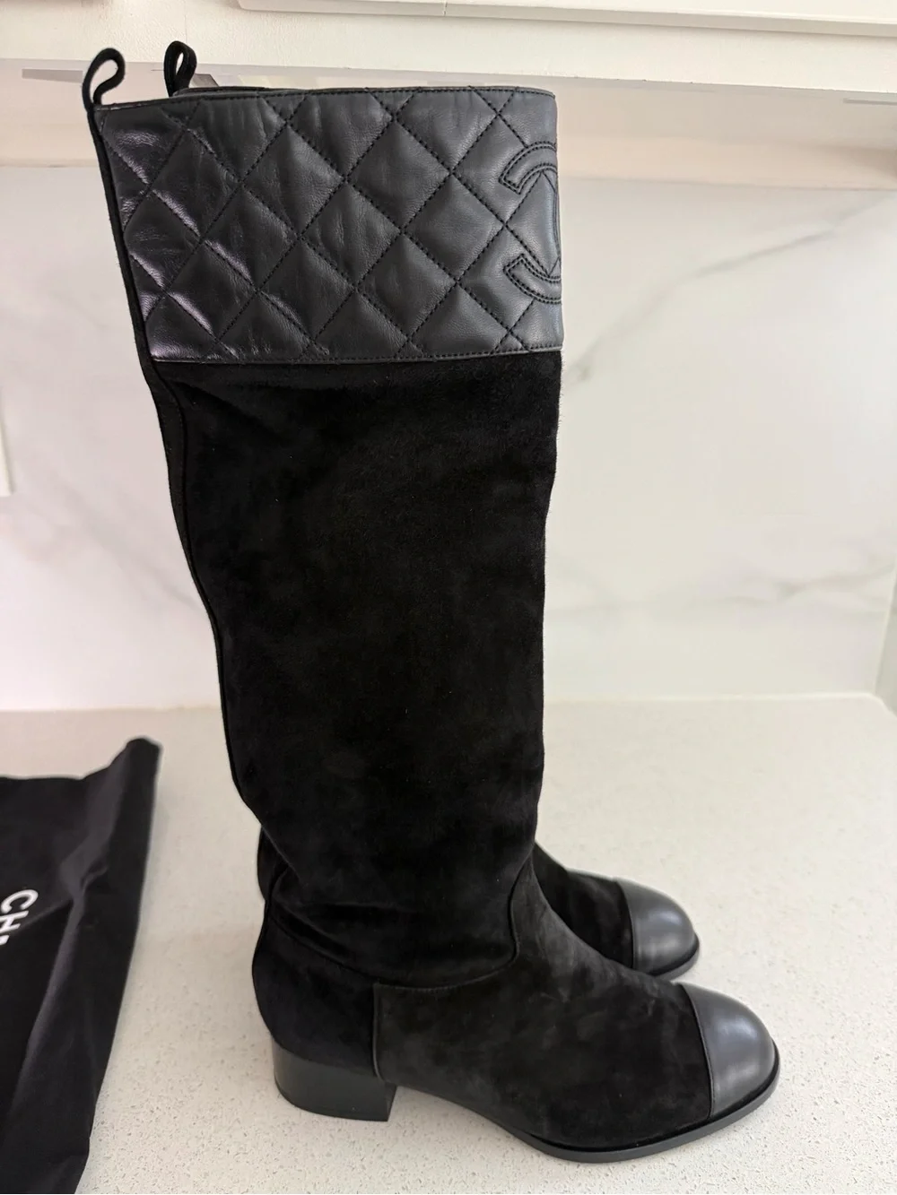 Chanel ‘23 Knee High Boots Black Leather/Suede